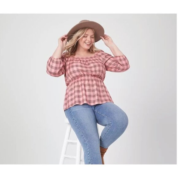 Lane Bryant Tops - New Lane Bryant Medium‎ Sleeve Square Neck Peplum Blouse Size 22 Pink